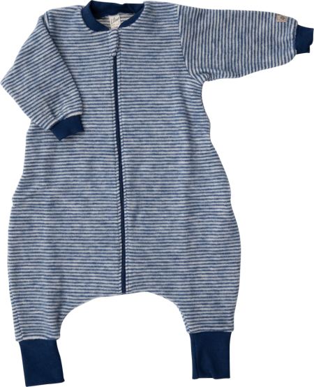 Lilano wolplush slaapzak met voetjes navy gestreept