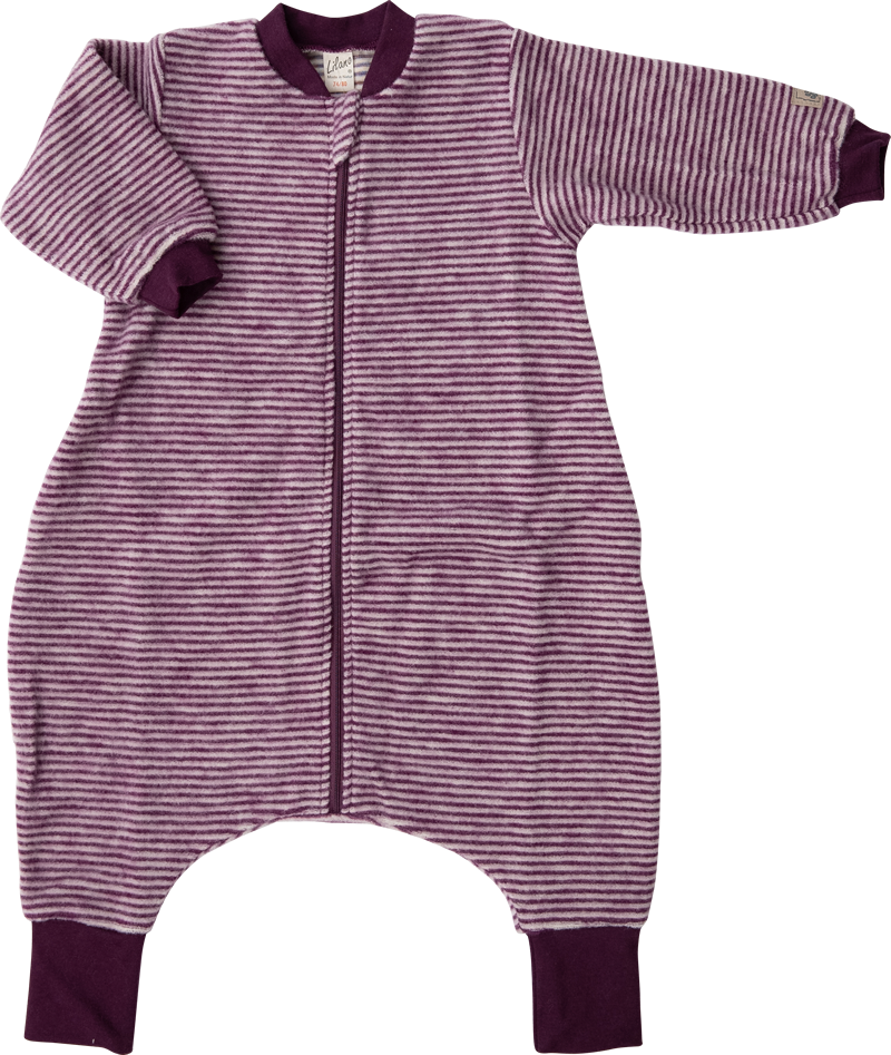 Lilano woolplush sleeping bag with feet purple striped