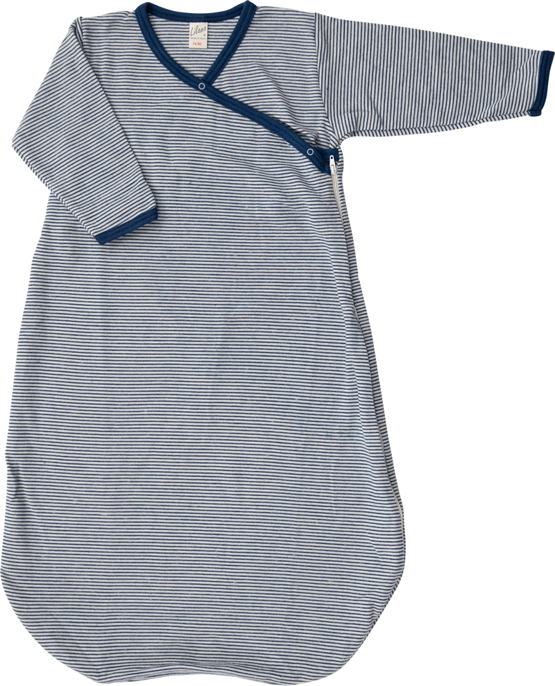 Lilano wool silk wrap around sleeping bag navy striped