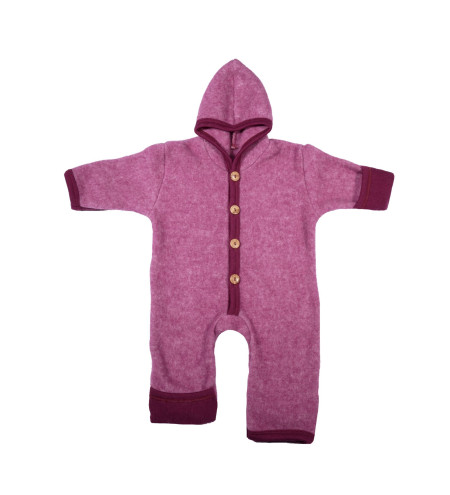 Cosilana woolcotton fleece suit with foldable gloves and booties wine red (48918)
