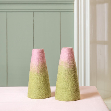 Sjaal met Verhaal vilten vaas roze/groen medium