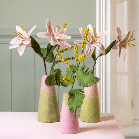 Sjaal met Verhaal vaas klein roze/groen