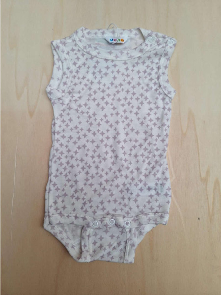 Joha mouwloze romper wol/zijde naturel met paarse sterren