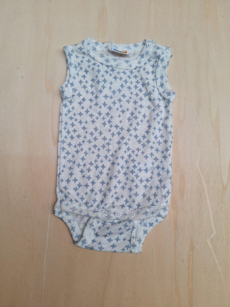 Joha mouwloze romper wol/zijde naturel met paarse sterren (60182)