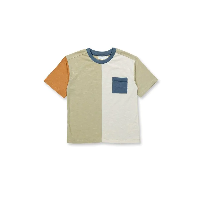 Sense Organics Tshirt Oswin geblokt navy karamel naturel en lichtgroen