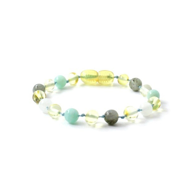 Barnsteen armband lemon met labradoriet, kwartz and amazoniet