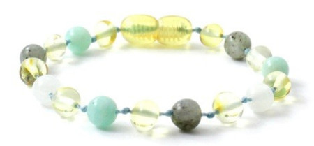 Barnsteen armband lemon met labradoriet, kwartz and amazoniet