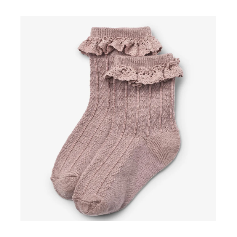 Wheat wollen sokken  met kant dry rose
