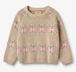 Wheat gebreide katoenen trui Alberte beige met bloemen