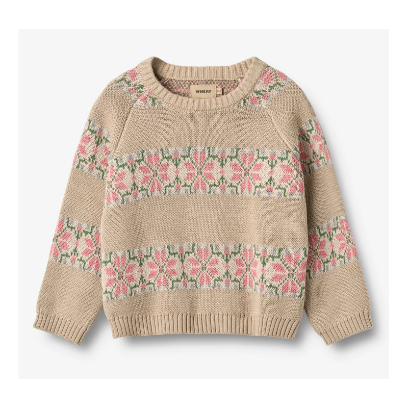 Wheat gebreide katoenen trui Alberte beige met bloemen