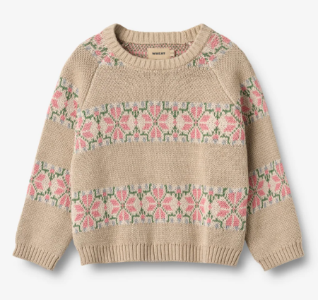 Wheat gebreide katoenen trui Alberte beige met bloemen