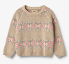 Wheat gebreide katoenen trui Alberte beige met bloemen