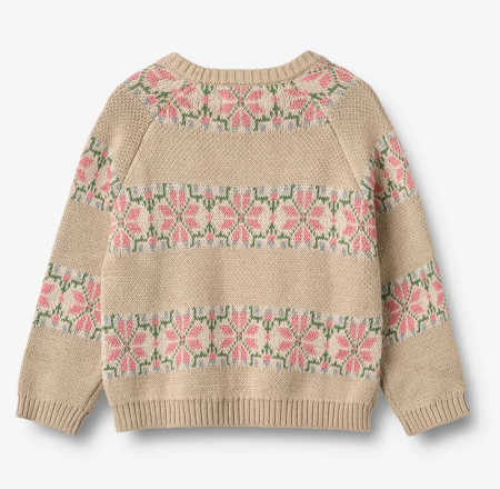 Wheat gebreide katoenen trui Alberte beige met bloemen