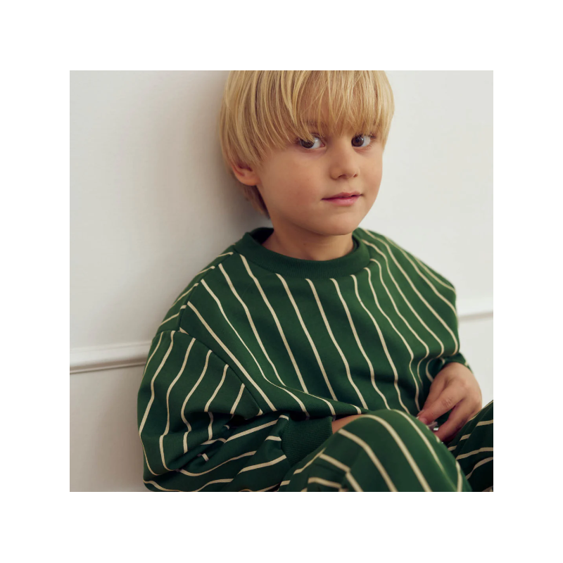 Musli katoenen trui groen met witte strepen