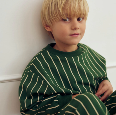 Musli katoenen trui groen met witte strepen