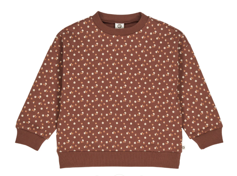 Musli katoenen sweatshirt bruin met bloemetjes