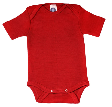 Cosilana short sleeved baby romper 70% wool 30% silk  red (71052)
