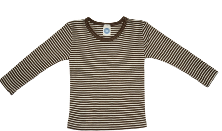 Cosilana long sleeve shirt 70% wool 30% silk brown striped  (71233)