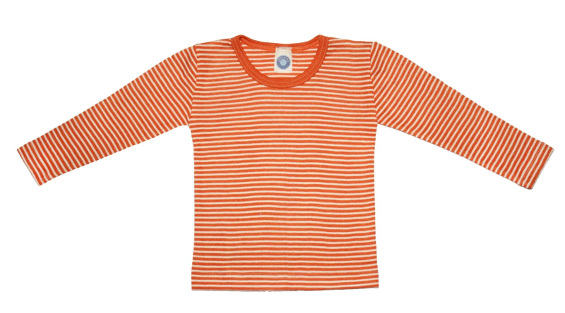 Cosilana langemouw tshirt 70% wol 30% zijde oranje gestreept
