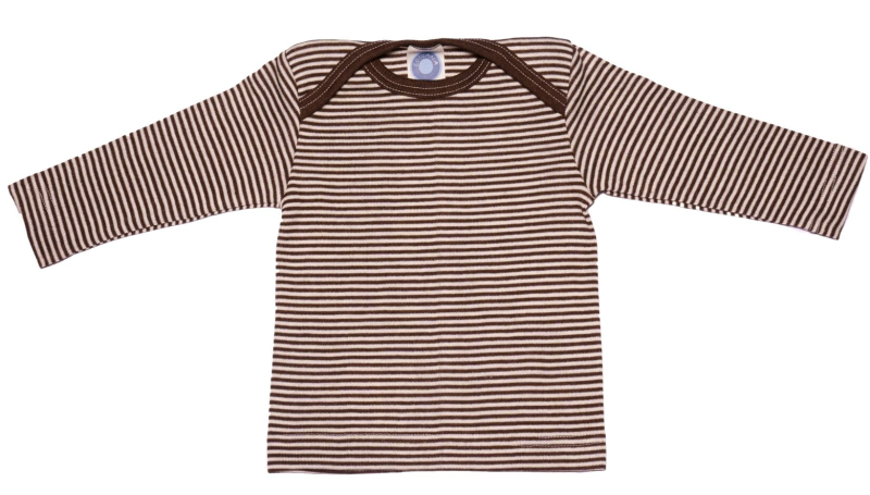 Cosilana lange mouw t-shirt met envelophals 70% wol 30% zijde  bruin wit gestreept