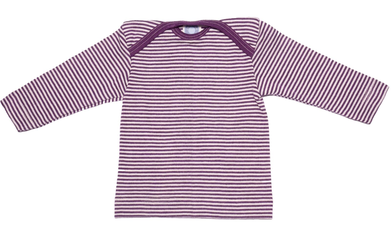 Cosilana envelope-neck vest long sleeve 70% wool 30% silk plum striped (71033)