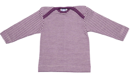 Cosilana lange mouw t-shirt met envelophals 70% wol 30% zijde  donkerpaars gestreept (71033)