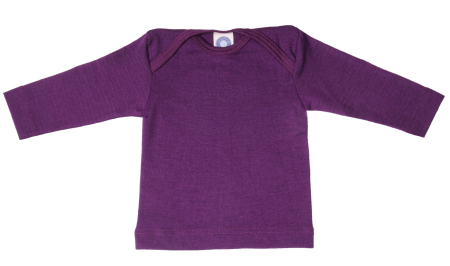 Cosilana lange mouw t-shirt met envelophals 70% wol 30% zijde  donkerpaars