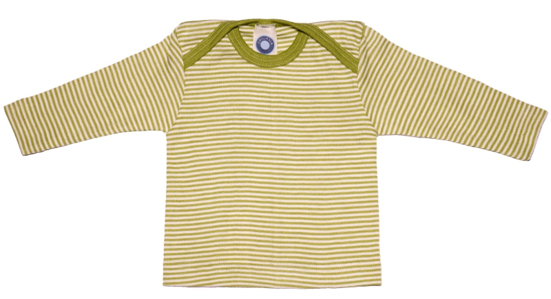 Cosilana lange mouw t-shirt met envelophals 70% wol 30% zijde  groen wit gestreept