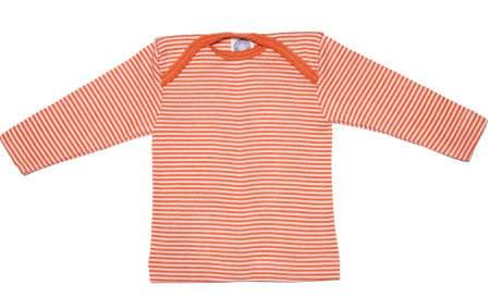 Cosilana lange mouw t-shirt met envelophals 70% wol 30% zijde  oranje gestreept
