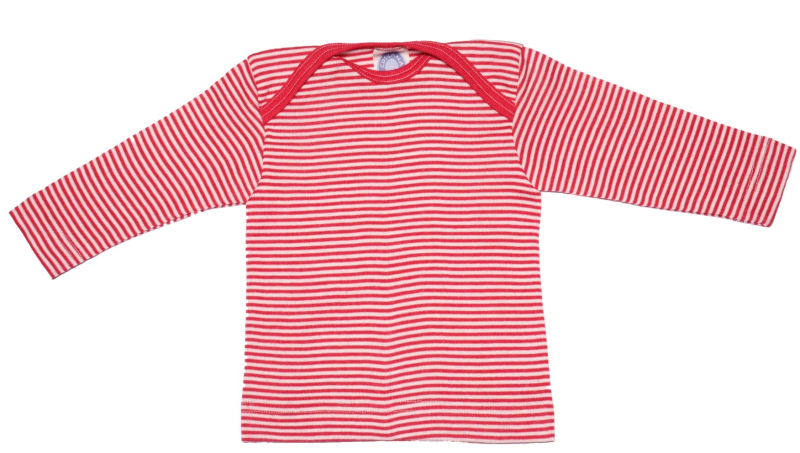 Cosilana lange mouw t-shirt met envelophals 70% wol 30% zijde  rood wit gestreept