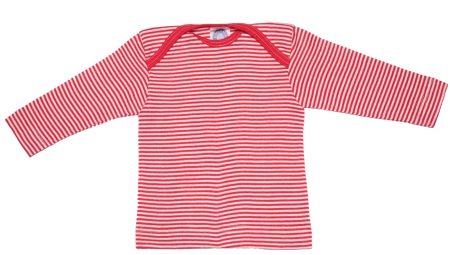 Cosilana lange mouw t-shirt met envelophals 70% wol 30% zijde  rood wit gestreept
