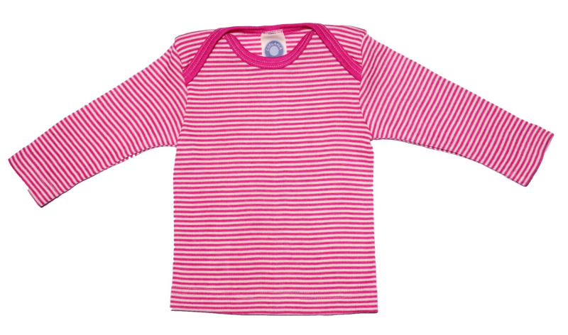 Cosilana envelope-neck vest long sleeve 70% wool 30% silk pink striped (71033)