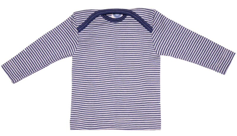Cosilana lange mouw t-shirt met envelophals 70% wol 30% zijde navy gestreept