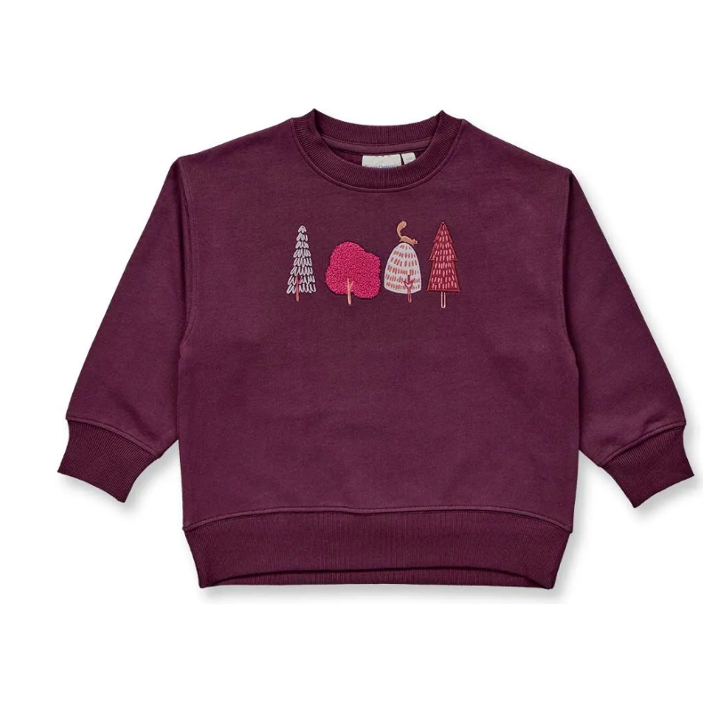 Sense Organics katoenen sweatshirt plum met bomen DARI