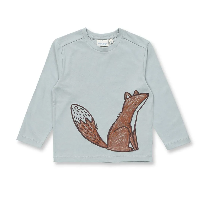 Sense Organics katoenenlongsleeve ijsgrijs met vos LUKE