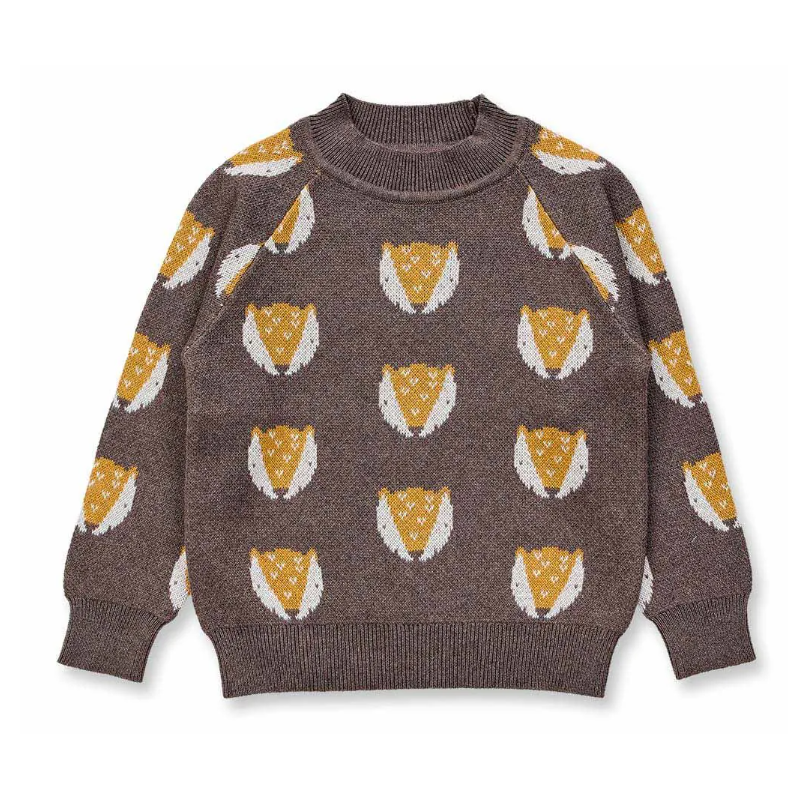 Sense Organics knitted sweater grey withb foxes