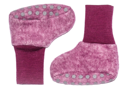 Cosilana baby boots made of woolcotton fleece  wine red (48910)