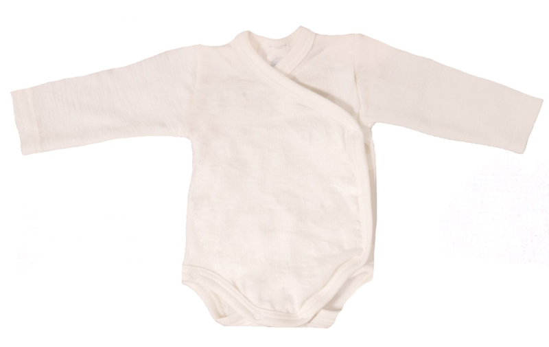 Cosilana wikkelromper lange mouw 70% wol 30% zijde naturel