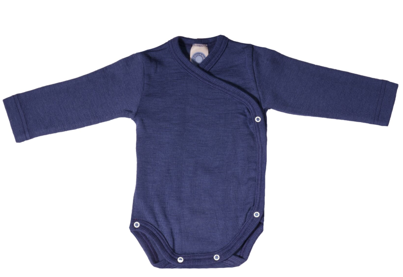 Cosilana wikkelromper lange mouw 70% wol 30% zijde navy