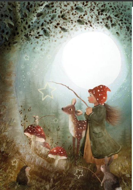 Postkaart Deer- Bijdehansje