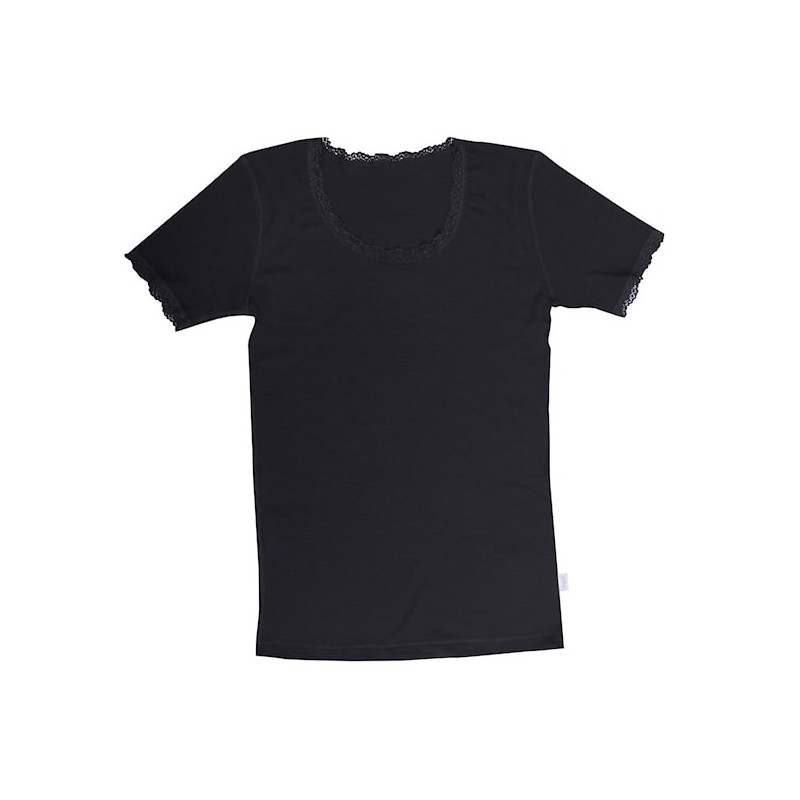 Joha wool short sleeve shirt black (70403)