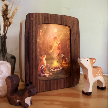 Houtlokael postkaartlamp de luxe Walnoot