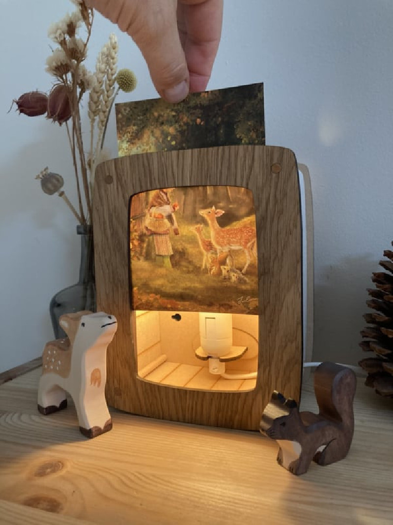 Houtlokael postkaartlamp de luxe Eiken