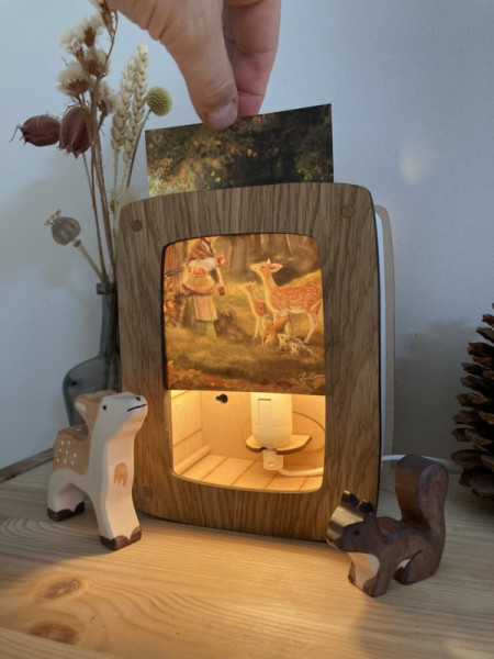 Houtlokael postkaartlamp de luxe Eiken