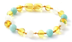 Amber bracelet for babies and children with moonstone and amazonite