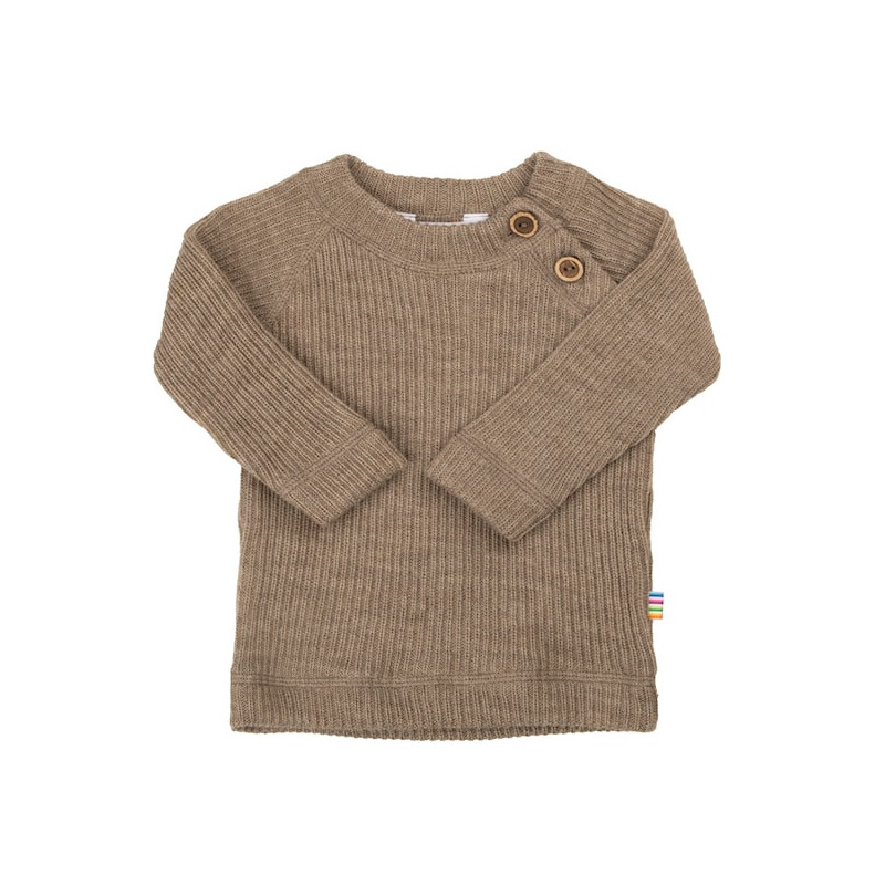 Joha gebreid merinowollen trui beige met houten knopen (14122)