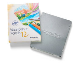 AMS blik met 12 aquarelpotloden + penseel