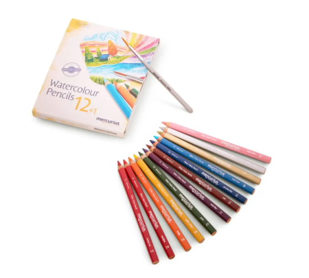 AMS set of 12 water colour pencils with a brush