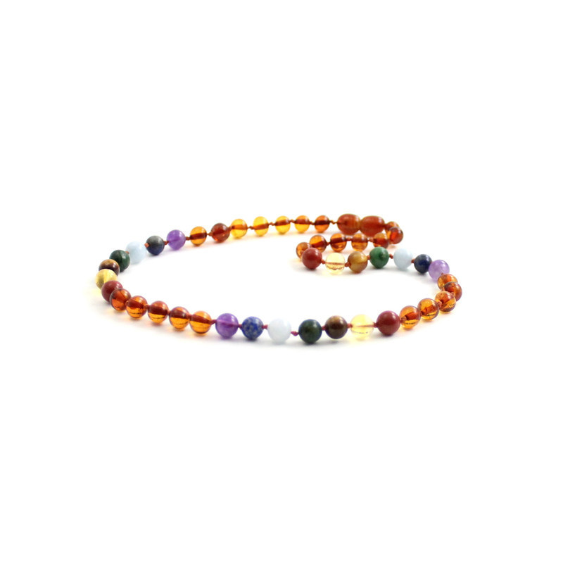 Barnsteen ketting cognac met chakra