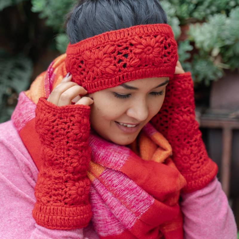 Sjaal met verhaal wollen handwarmers granny square rood